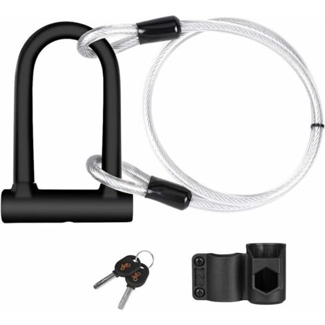 Antivol de vélo, Antivol en U pour vélo avec 1,2 m Flex Acier câble, Bicyclette, Scooters, etc (1/4)