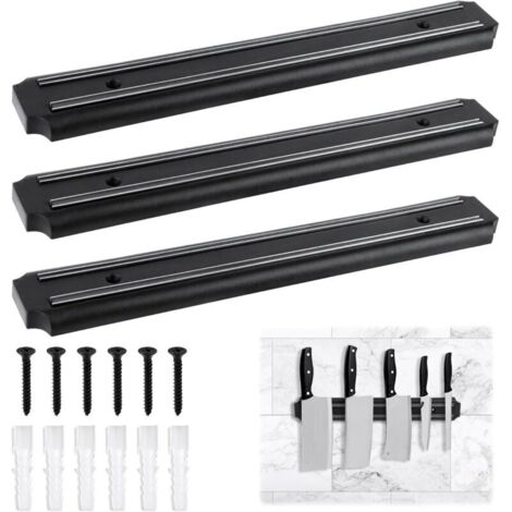 Porte Couteaux Aimanté, 3 Pieces 33cm Barre Aimantée pour Couteaux, Aimant Couteau Mural avec Aimant Extra Puissant, Support Couteaux Aimanté pour Couteaux, Ustensiles de Cuisine et Outil