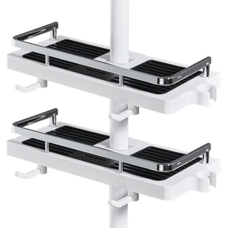 Étagère de douche sans perçage, support pour pommeau et 2 crochets, rangement shampoing et savon pour barre 19-25 mm (1/4)