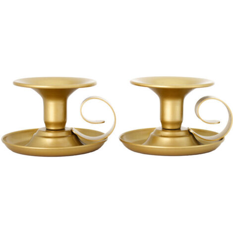 Bougeoirs Lot de 2 bougeoirs en fer forgé Bougeoirs dorés Bougeoirs avec poignées et plateau Bougeoirs vintage Bougeoirs Fête de mariage Cérémonie de Noël Anniversaire Bougeoir Décoration (1/4)