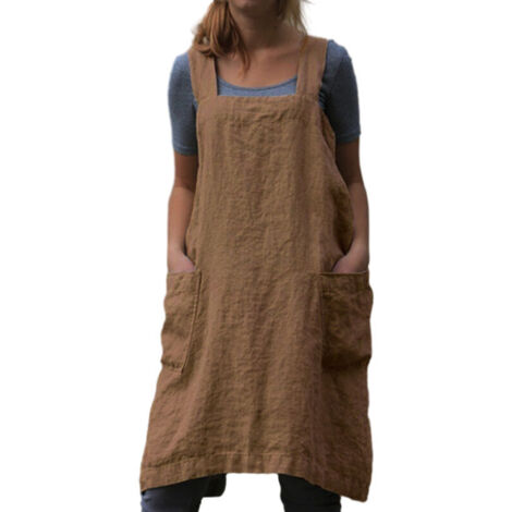 Robe tablier carrée pour femme, dos croisé, 2 poches, pour cuisine ou jardinage (1/4)