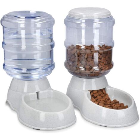 2X distributeur croquettes et eau, gamelle automatique pour chat chien lapin, capacité 3,8 L, sans piles, usage intérieur (1/4)