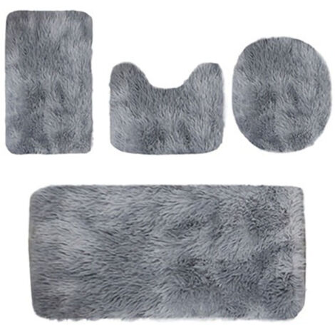 Ensemble de 4 tapis de salle de bain de couleur unie, tapis de toilette antidérapant, tapis de bain épais absorbant l'eau, lavable en machine, décoration de salle de bain en solde, gris foncé