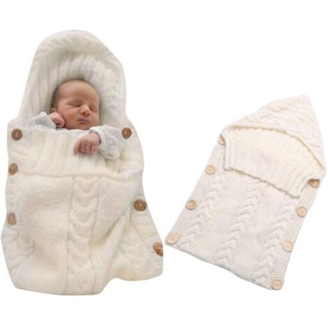 Sac de couchage tricoté pour poussette, doublure polaire, nouveau-né