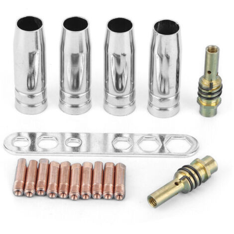 Kit de buses de torche de soudage 17 pièces/ensemble, embouts de Contact 0.8mm, support de buse MIG MAG adapté pour Binzel 15AK (1/4)