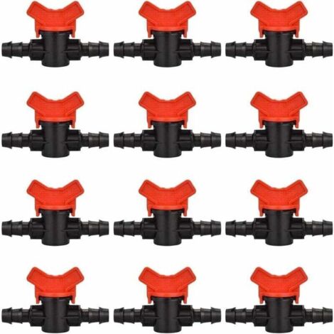 12 PCS Robinet de Jardin pour Tuyau, Tuyau Vanne d'irrigation 16 16mm Robinet d'arrêt raccord en Plastique pour Le contrôle extérieur de la vanne d'eau de Jardin (Noir + Rouge) (1/4)