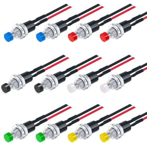 12pcs 7mm Précâblé Momentané Mini Bouton Poussoir 3V-6V-12V-24V-230V/1A,Ouvert Normale SPST on/Off 2 Broches Bouton Rond pour Modèle Ferroviaire Hobby