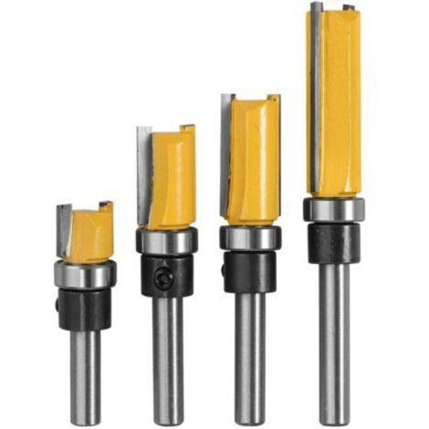 4 PCS 1/4" Routeur de Fraise à Bois Fraise a Copier (4 tailles) en Acier Allié de Haute Aualité la Lame 10 mm, 20 mm, 25 mm, 38 mm pour le Bois Massif, le Panneau de Particules, le MDF, etc