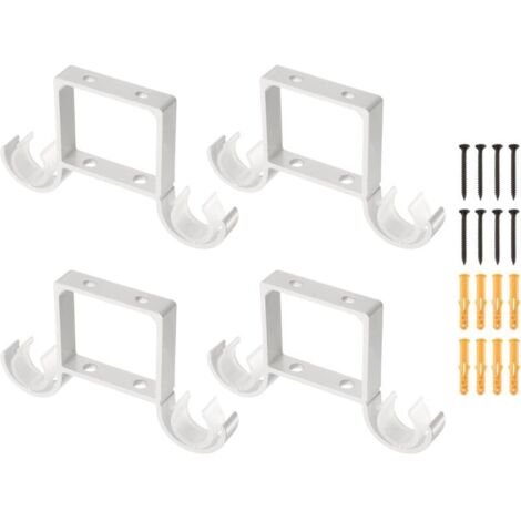 Lot de 4 supports de tringle à rideaux de plafond, 155 mm, double support pour tringle de 2,5 cm, crochets épais avec vis, blanc