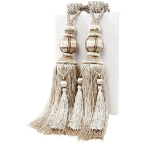 Lot de 2 embrasses de rideaux à pompons suspendus, avec boucle et sangle tressée artisanale.
