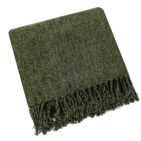 Couverture en chenille douce, style bohème, idéale pour un canapé, un fauteuil ou un lit, vert olive, 127 x 152 cm