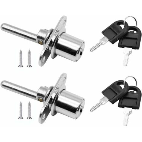 2 Pièces Serrure à Tiroir avec Clé pour Meubles Serrure à Piston pour Classeurs Armoire Vitrine, Diamètre 16 mm, Longueur 61 mm (Argent) (1/4)