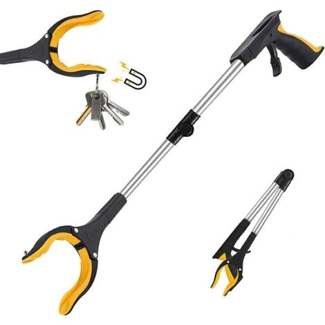 Pince à préhension - Pliante portable 32" avec chausse-pied - Tête pivotante à 90° - Aide à la collecte des déchets - Extension de barrière (Jaune) (1/4)