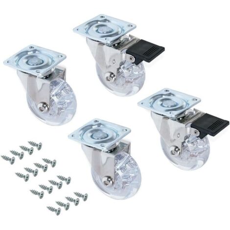 Lot de 4 roulettes pivotantes pour Meuble Ø50mm avec Plaque de Fixation et roulement à Billes, roulettes en Caoutchouc Couleur Transparent (1/4)
