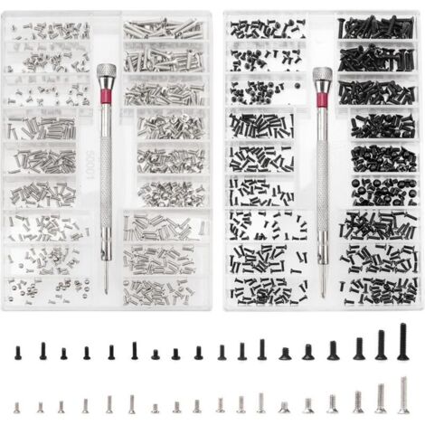 LaBlanc - 1000 Pièces Kit de Vis de Réparation Minuscule Micro, Kit d'Assortiment de Petites Vis en Acier Inoxydable avec Tournevis, M1.2 M1.4 M2 Micro Vis de Réparation, Argent et noir (1/4)