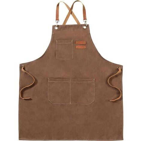 Tabliers Toile, Tabliers de Travail pour Hommes Femmes, Tabliers de Chef avec Sangle Réglable et 3 Poches, Tablier pour Serveurs Cuisine Cuisson Artiste Peinture, Dos Croisé (1/4)
