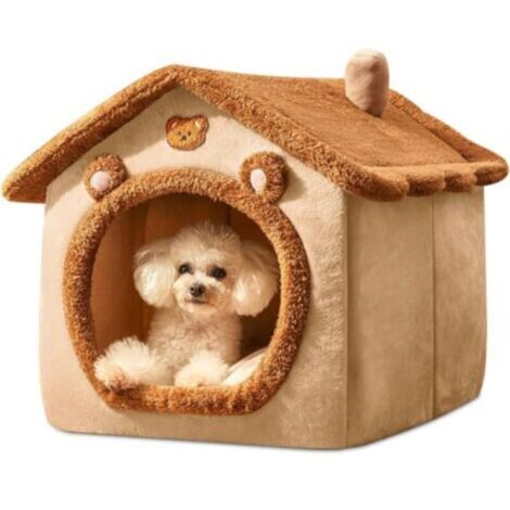 Niche pour Chien Intérieur Lit de Grotte pour Chat Pliable Lit pour Chien Chaud et Confortable avec Coussin Amovible Maison de Chat pour Chien Chaton Lapin (Marron, M) (1/4)