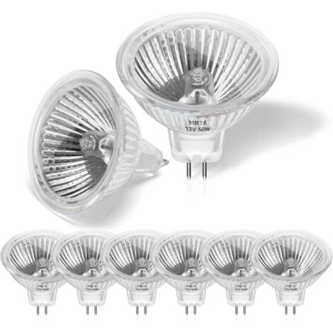 Pack de 8 Ampoule Halogene 50w 12v MR16,Spot Halogene GU5.3 Dimmable Blanc Chaud 2800K,2 Broches Ampoules Halogène Couvercle en Verre Pour Plafonnier,Pour Plafonnier, Eclairage Sur Rail Encastré