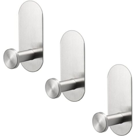 Lot de 3 crochets adhésifs très résistants en acier inoxydable pour serviette, peignoir, salle de bain, cuisine et bureau (nickel brossé) (1/4)