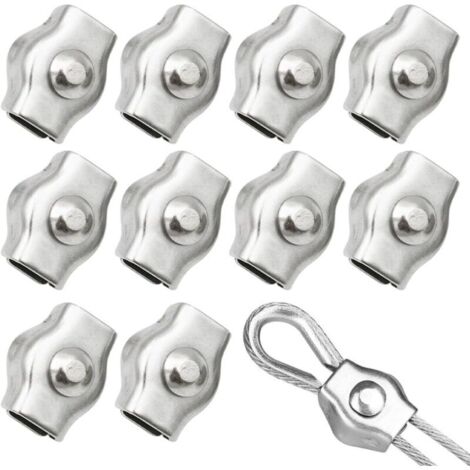 Serre Cable Acier,10 Pièces Pince Câble Métallique,Serre Câble M3,Serre Cable Acier,Serre Câbles en Acier Inoxydable,Simplex Clips pour Les Chantiers de Construction et Les Navires