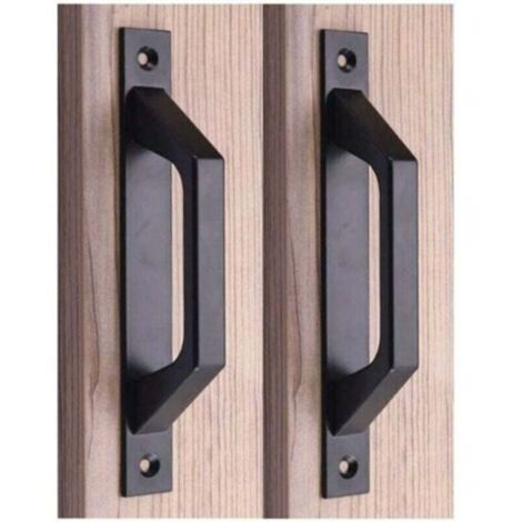 Jeu de forets poignée en bois poignée de porte de grange poignée de porte coulissante en aluminium, noir 20X2.5X4.7 cm (1/4)