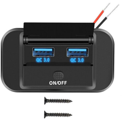 12V Prise Chargeur USB de Voiture 36W Double QC3.0 USB avec Interrupteur Étanche pour 12V/ 24V Voitures Bateaux