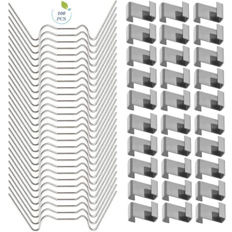 100 PCS Clips de serre pour verre, Clips de fenêtre de serre en acier inoxydable Accessoire pour serre(50 PCS 304 Clips de fil en acier inoxydable W, 50 PCS de chevauchement en acier inoxydable 301 Z)