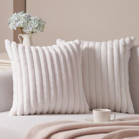 Lot de 2 Housse de Coussin 40x40 Fausse Fourrure Doux Décor Canapé Taie d'oreiller Blanc Décorative Salon Chambre Lit