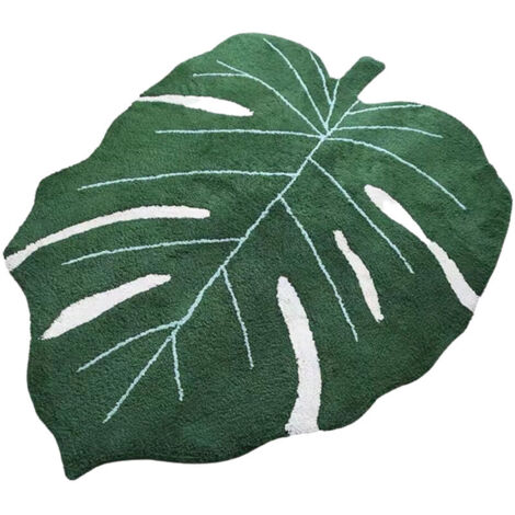 Tapis de 80 x 120 cm, doux et lavable, antidérapant, pour chambre d'enfant, motif bohème à feuilles vertes.