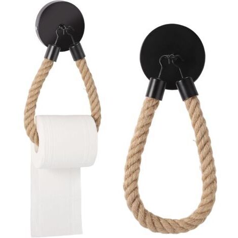 2 Pcs Porte Papier Toilette Mural Corde, Support Porte Rouleau Papier Toilette, Derouleur Papier Toilette Murale Bois Vintage en Métal et Corde de Chanvre (1/5)