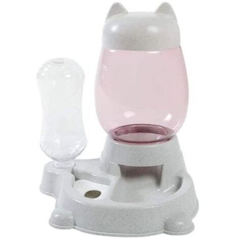 Distributeur Eau et croquettes Automatique pour Chien et Chat Mangeoires pour Animaux (Bouteille d'eau 528ml, Baril de Grain 2.2L) (Gris) (1/4)