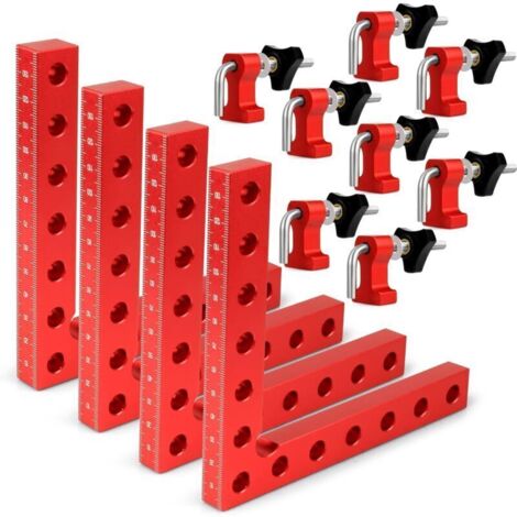 Pince à Angle Droit 90 Degrés, Serre Joint Angle Droit Aluminium 14 X 14 cm Equerre de Positionnemen Serre Cadre Fixation à Angle Outils de Travail du Bois, (Rouge 4 Pack)