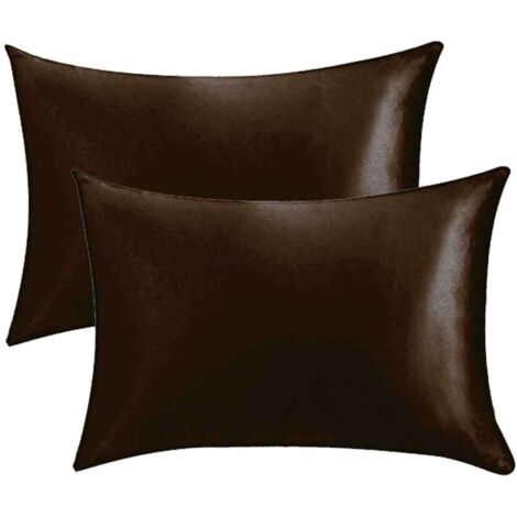 Taie d'oreiller en satin pour cheveux – Taie d'oreiller en satin King size avec fermeture éclair, marron (lot de 2 taies d'oreiller) (1/4)