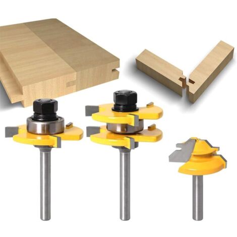 45 Degrés Verrouiller Mitre Routeur Bit + Mèche de Langue + Fraise à Rainurer, Fraise à Bois pour Outils de Menuiserie (1/4'' (6,35mm)) (1/4)