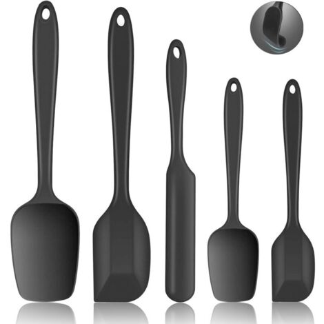 Spatule Silicone, Spatule Cuisine Lot de 5, Marises de Cuisine Pâtisserie Résistante à la Chaleur, Ustensiles à Maryse Patisserie Alimentaire pour Cuisson et Mélange sans BPA (Noir) (1/4)