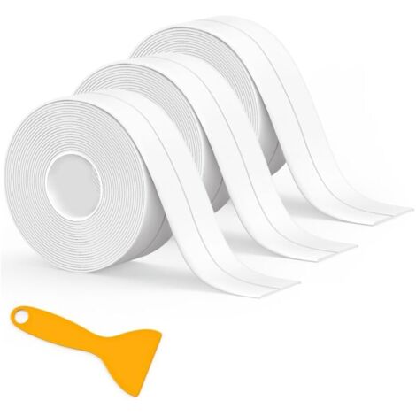 LaBlanc - 3 Pièces Rouleau Joint Silicone Blanc Salle De Bain, Ruban Adhésif Blanc Cuisine Ruban D'Étanchéité, Anti-Fuite Adapté À De Salle De Bains, Toilettes,Nombreuses Occasions (320 3,8Cm) (1/4)