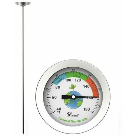 LaBlanc Thermomètre de sol - Liquidation totale Thermomètre de sol à compost Sonde en acier inoxydable Thermomètre à eau pour engrais Thermomètre alimentaire prolongé