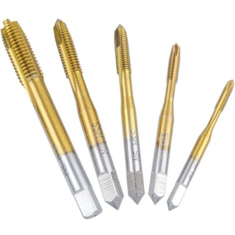 5pcs Tarauds à Goujure Droite, Tarauds de Machine à Filetage Métrique en Acier HSS Revêtement en Titane Outil de Taraudage Assortiment M3 M4 M5 M6 M8 pour Filet Rapporté (1/4)