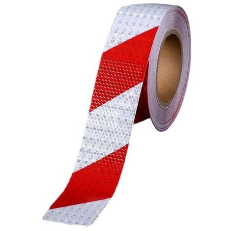 Ruban d'avertissement promotionnel rouge et blanc ruban réfléchissant auto-adhésif avertissement de circulation autocollant réfléchissant de nuit marquage au sol de voiture, 5 cm x 25 m (1/5)