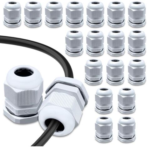 Lot de 20 Presse-étoupes M20 étanche, IP68 Nylon Presse-Étoupes Étanches, pour boîte de dérivation, boîte de distribution, boîte à fusibles en saillie, répartiteur mural(Blanc)