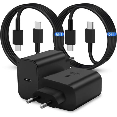 Chargeur Super Rapide USB-C,45W Fast Charger Plug [2 Pack] pour Samsung Galaxy S24/S23 Ultra/S23+/S22 Ultra/S22+/S20 Ultra/Note 10 Plus, Galaxy Tab S8 avec 1.8M Type C Cable