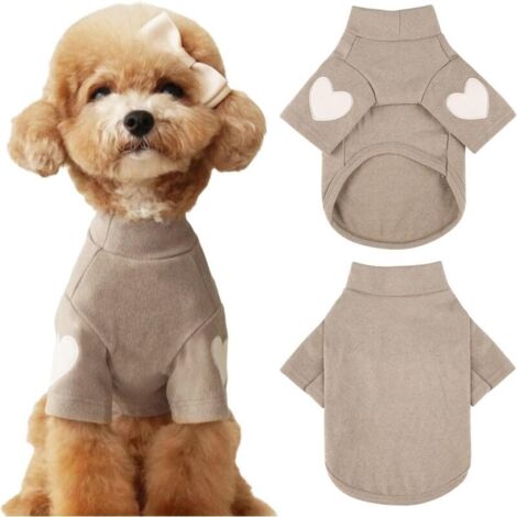 Sweat-Shirt Chaud pour Chien de Petite et Moyenne Taille - T-Shirt pour Chien avec imprimé cœur - pour Chat et Chiot - Sweats pour Peluche - Chihuahua, Schnauzer (café, Taille S) (1/4)