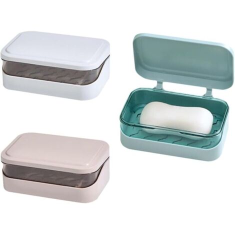 Lot de 3 porte-savons en plastique, étui à savon de voyage avec couvercle et égouttoir amovible, boîte à savon portable pour salle de bain, douche, maison, camping
