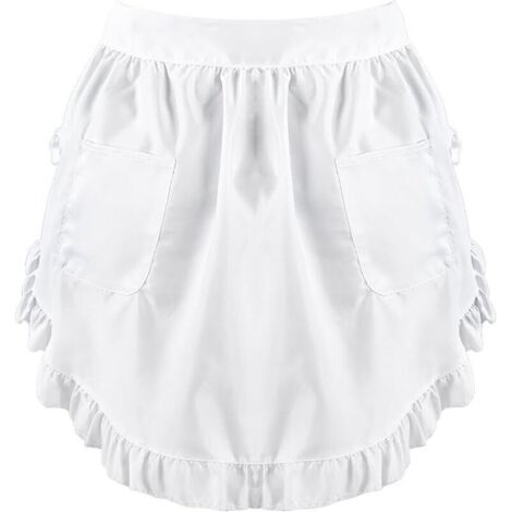 1 tablier à volants demi-blanc avec 2 poches - Style vintage et élégant - Pour le nettoyage de la cuisine, le restaurant, le café, blanc, taille unique (1/4)