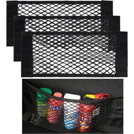 3 Pack Filet de Rangement de Coffre, 40x25cm Filet de Stockage Voiture Sac Élastique Magic Sticker, Filet Rangement de Coffre épicerie (1/4)