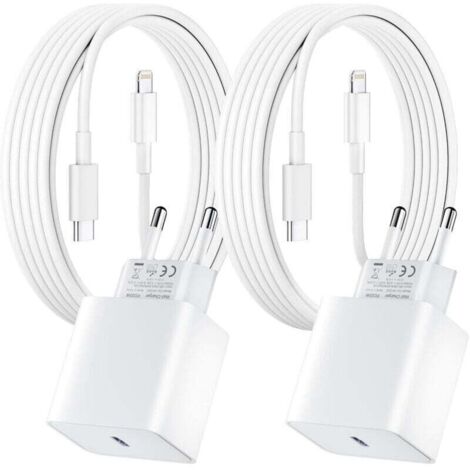 Lot de 2 pour Chargeur Rapide iPhone, 20W PD USB-C Prise Secteur avec 2m Câble USB C vers Lightning pour iPhone 14/14 pro/13/13 Pro/13 Pro Max/13 Min