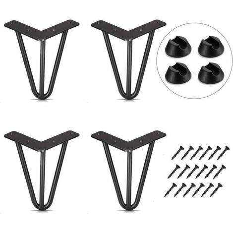 Lot de 4 pieds de table 10 cm - Pieds de meuble DIY - pour table basse à manger table noir - avec protège-pieds et vis (1/4)