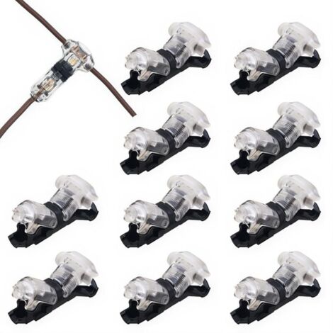 10 pièces Connecteur en T 1 broches pour fil electrique 20/22 AWG Voiture Étanche Connecteur Électrique - sans soudure en fils câble Voiture LED éclairage connecteur etanche Cosses et kits