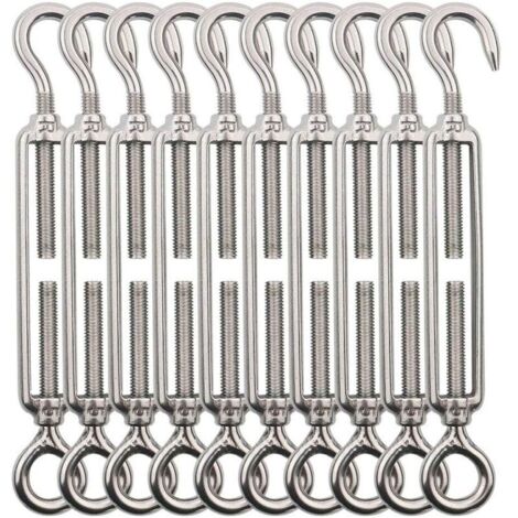 10pcs Tendeur Cable INOX Fil de M5 Tendeur Crochet et Oeil, Tendeurs de Filin Acier INOX, Tendeurs Cable en Acier Inoxydable 304, pour Suspendre Exterieur,Garde Corps,Plantes Grimpante (1/4)