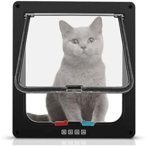 Grande Chatière pour Chat (Dimensions Extérieures 25x27.7x5.5 cm XL Noir) Chatière 4 Voies pour Chats et Petits Chiens Facile à Installer et à Utiliser chatières et portes manuelles (1/4)